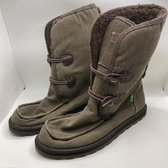 Sanuk flurry boot toggle canvas brown tan bootie 6 - Picture 4 of 9